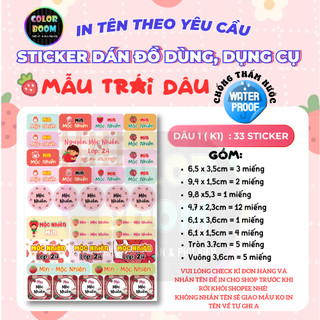 In theo yêu cầu - Set Sticker Dán Đồ Dùng Cho Bé - Hình Trái Dâu - Decal PVC chống thấm - Colorboom