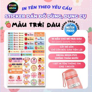 In theo yêu cầu - Set Sticker Dán Đồ Dùng Cho Bé - Hình Trái Dâu - Decal PVC chống thấm - Colorboom
