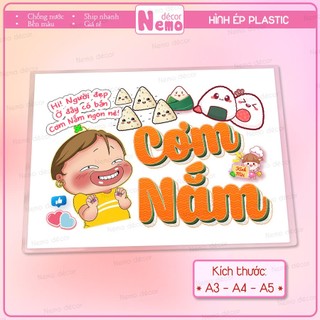 Tranh Trang Trí Quán, Hình Ép Plastic CƠM NẮM Quỳnh Aka Decor Quán Ăn, Cà Phê, Trà Sữa - Size A3, A4, A5.