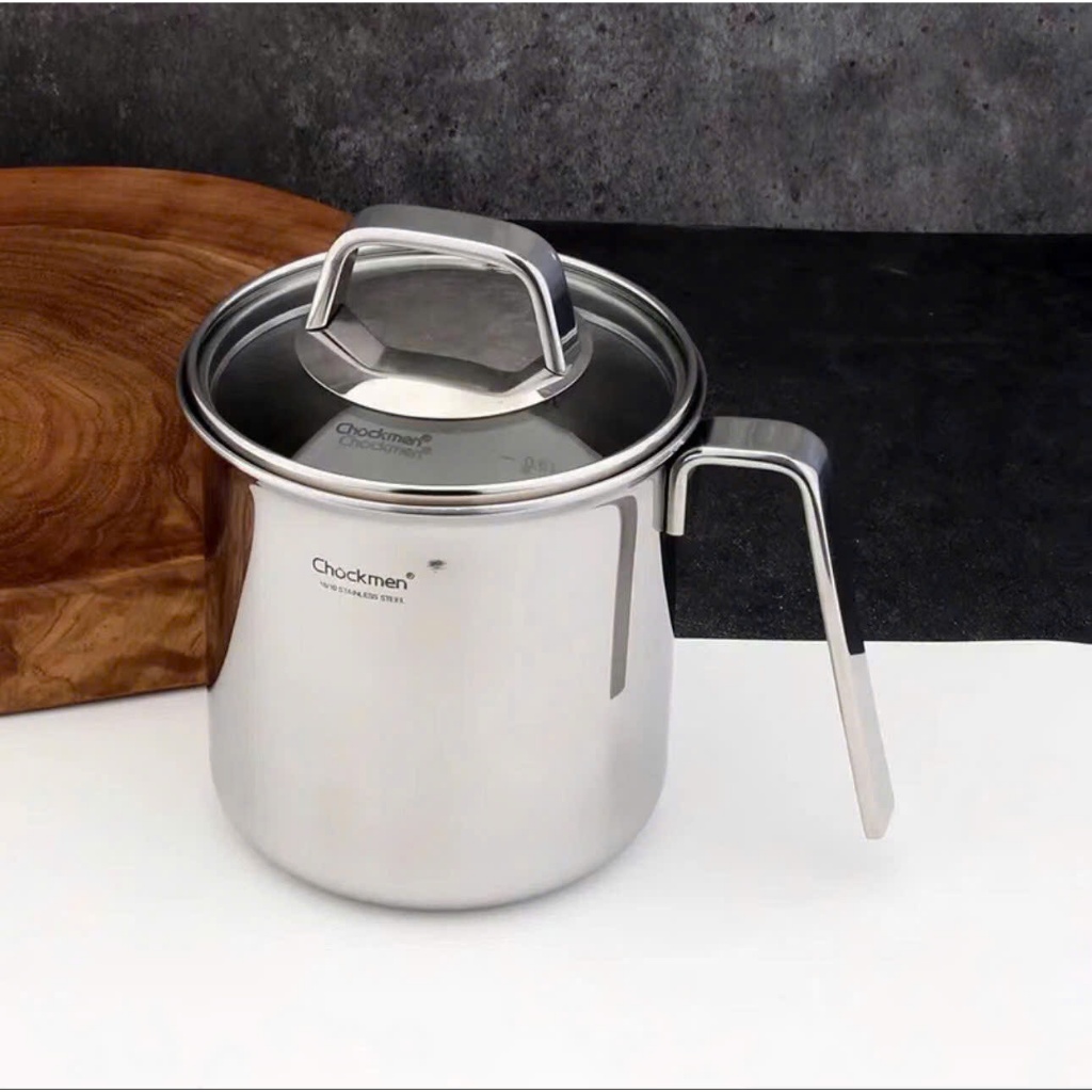Ca Inox Chockmen 1L Đun Nấu Được Kèm Nắp Kính, Ca Đong Inox Kèm Nắp CKM206