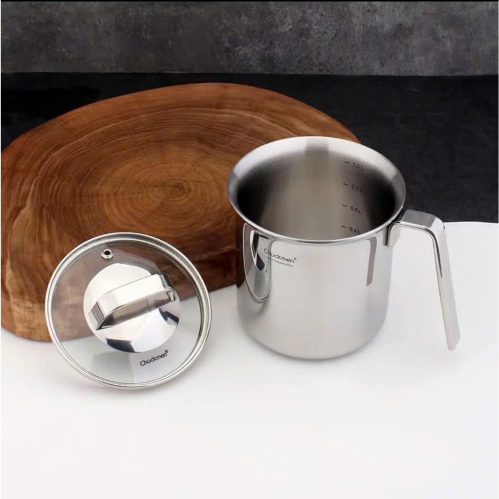 Ca Inox Chockmen 1L Đun Nấu Được Kèm Nắp Kính, Ca Đong Inox Kèm Nắp CKM206