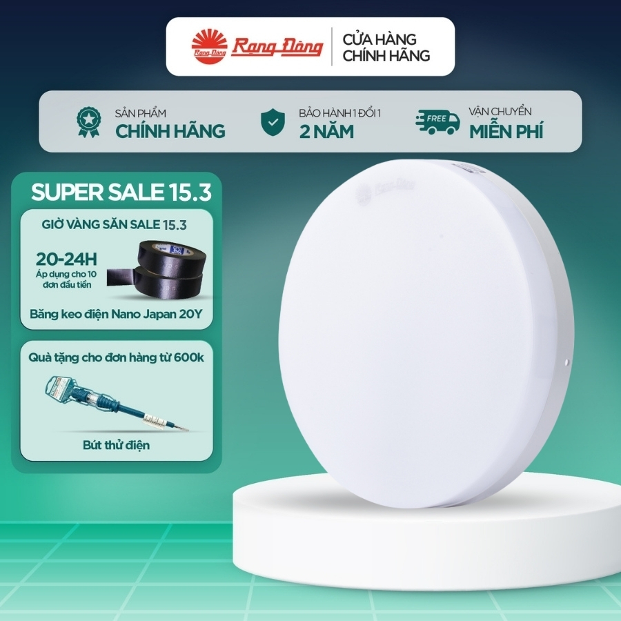 Đèn ốp trần cảm biến Rạng Đông LN12.RAD 220/18W hình tròn, cảm biến ...