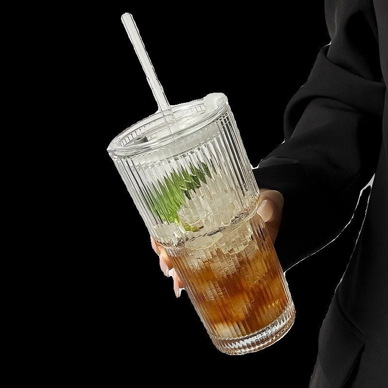 Cốc thuỷ tinh vân đá kèm ống hút