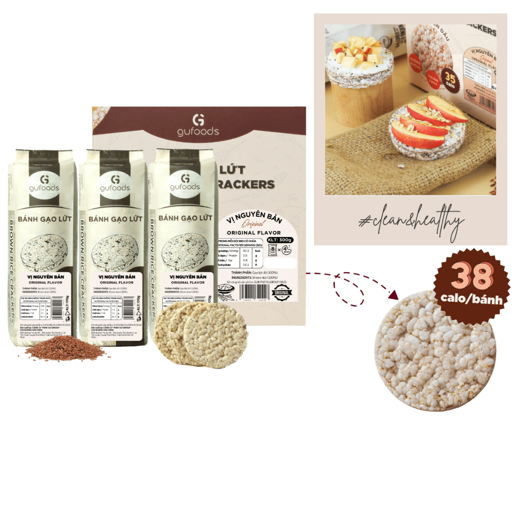 Ảnh Bánh gạo lứt GUfoods vị Nguyên bản GUfoods - Không chiên dầu, Không đường, Eat clean, Healthy, Tập gym (170g/300g/510g) 1