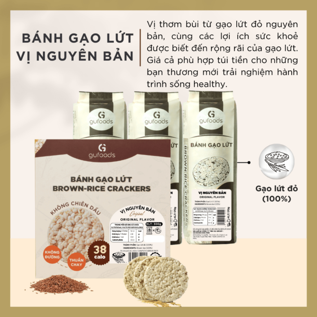 Ảnh Bánh gạo lứt GUfoods vị Nguyên bản GUfoods - Không chiên dầu, Không đường, Eat clean, Healthy, Tập gym (170g/300g/510g) 2