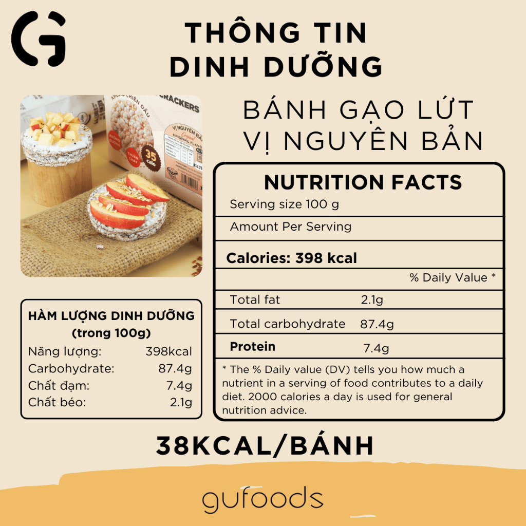 Ảnh Bánh gạo lứt GUfoods vị Nguyên bản GUfoods - Không chiên dầu, Không đường, Eat clean, Healthy, Tập gym (170g/300g/510g) 3