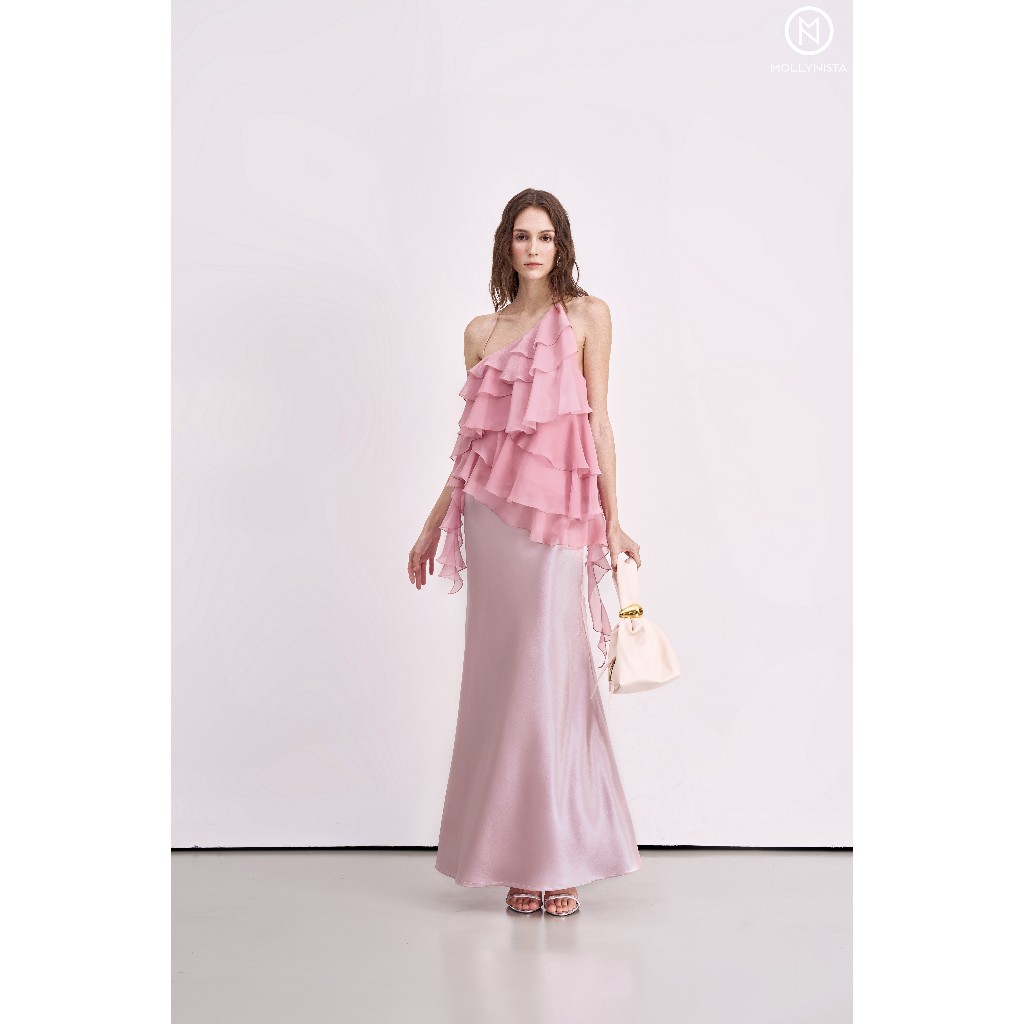 Ảnh Chân váy lụa 2 lớp cao cấp lưng cao (Tặng kèm dây belt) MOLLYNISTA  đuôi cá tôn dáng 4