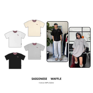 Áo Thun Waffle SAIGONESE Chất Thun Tổ Ong Phối Cổ Sọc Unisex Nam Nữ Form Rộng 3 Màu