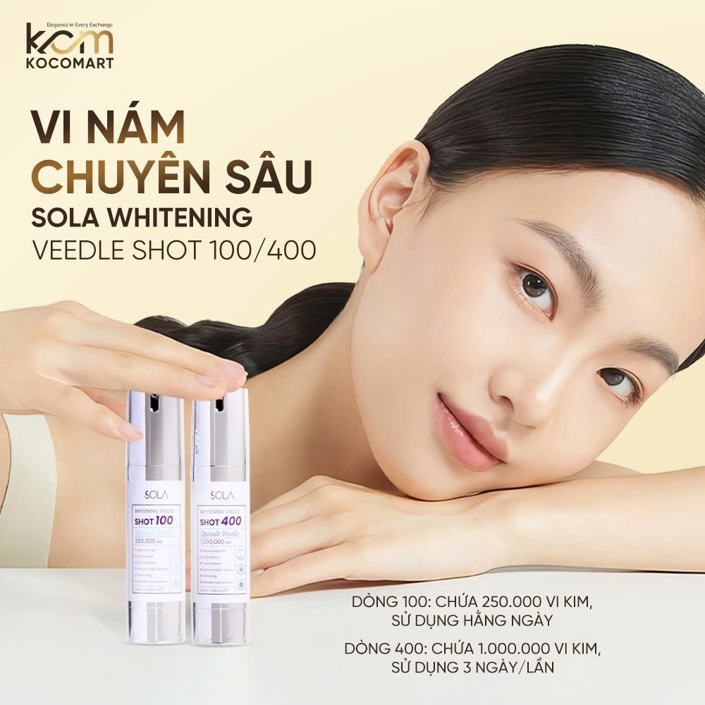 Vi nám chuyên sâu Sola whitening reedle shot 100 / 400 serum 50ml, Giảm thâm nám, làm đều màu da