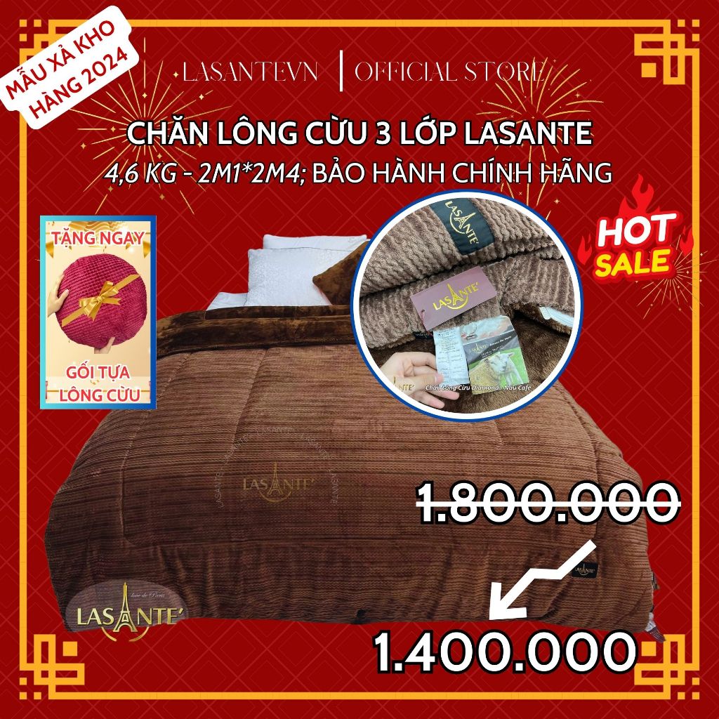 Ảnh Chăn Lông Cừu Chính Hãng Lasante 2m1x2m4 4,3 Kg Sang Trọng Ấm Nhanh Cho Mùa Đông Đại Hàn 1