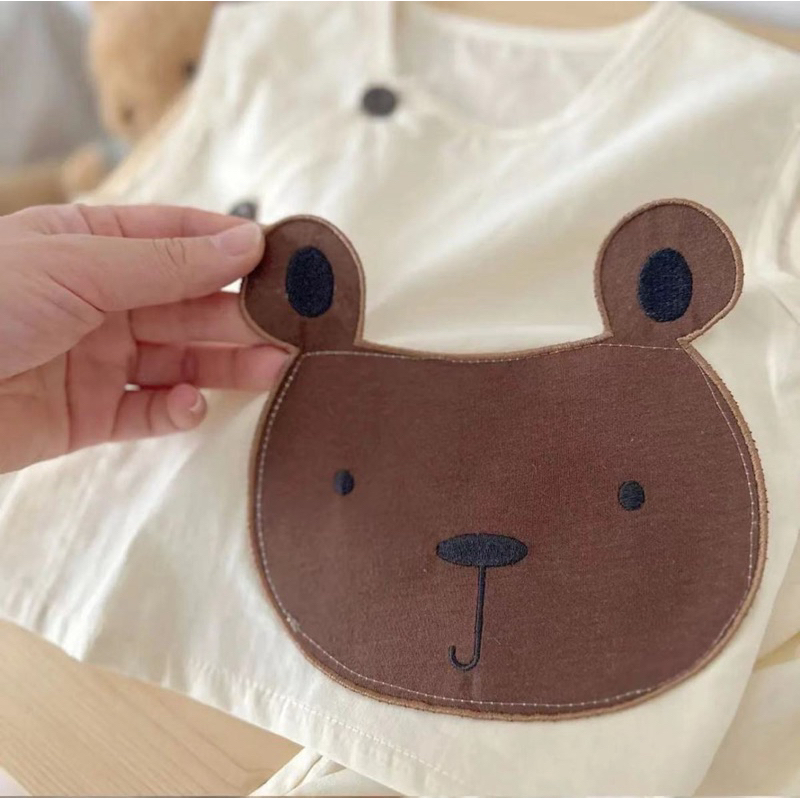 (Order) Bộ quần áo đóng cúc giả gỗ hình gấu ngộ nghĩnh, mát mẻ dành cho bé trai - bé gái