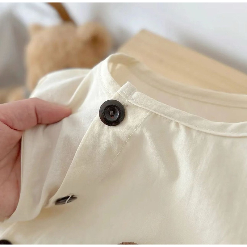 (Order) Bộ quần áo đóng cúc giả gỗ hình gấu ngộ nghĩnh, mát mẻ dành cho bé trai - bé gái