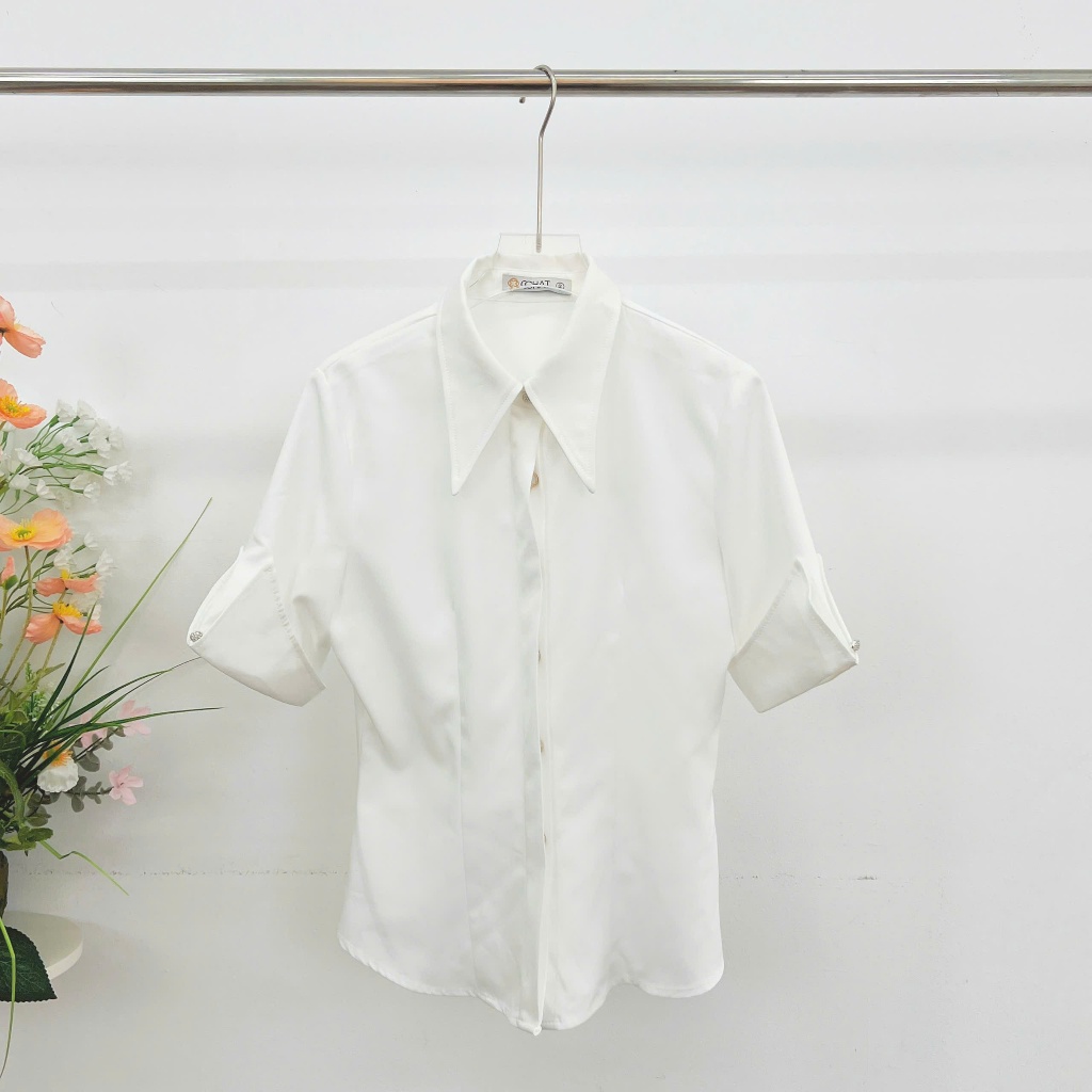 Ảnh Áo Sơ Mi Nữ 𝐂𝐂𝐇𝐀𝐓 Dáng Ôm Elie Trang Trí Nơ Tay Chất Liệu Mango Mềm Mịn 94SNE2001ST 3