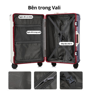 Vali Khung Nhôm Cao Cấp Kingsun KS-607 Bọc Nhôm 4 Góc Chống Va Đập Bảo hành 5 năm