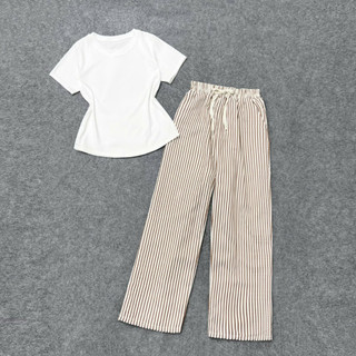 Set Bộ Bigsize Nữ Áo Baby Tee Ôm Body Kèm Quần Sọc Ống Suông Rộng Basic Cho Chubby G244+Q534