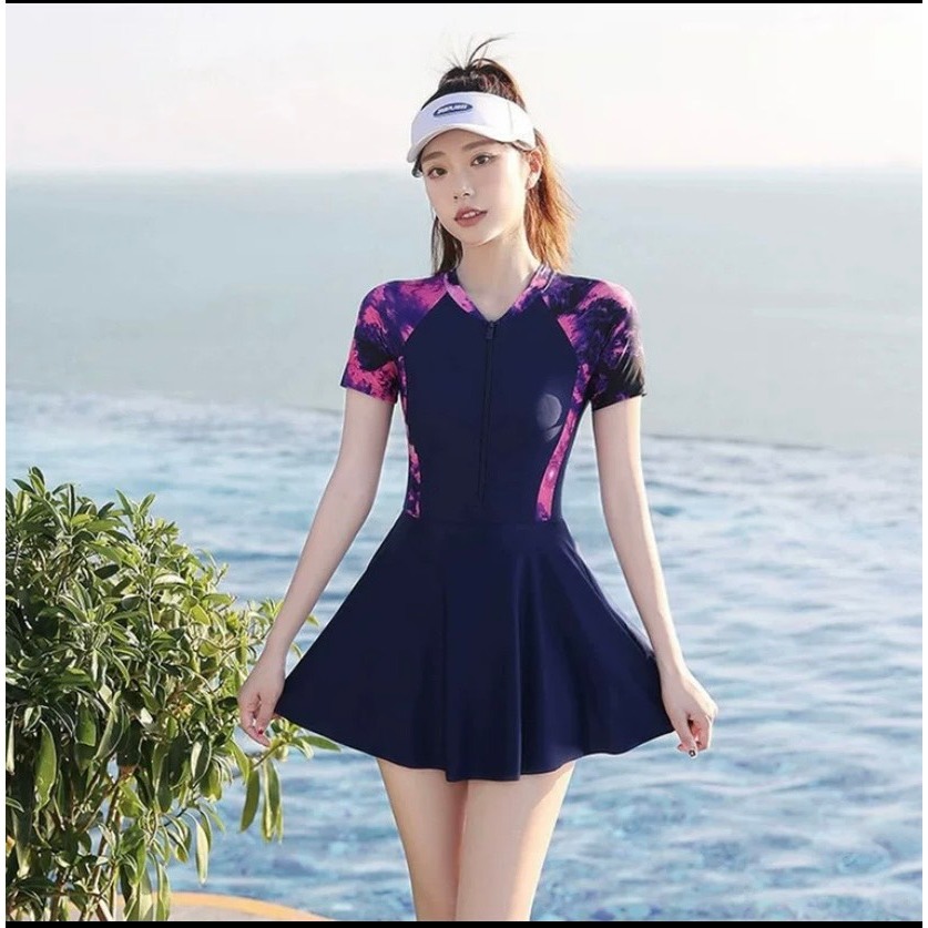 Ms 073 [Size M,L,XL]Bikini đồ bơi đi biển một mảnh dây kéo PHỐI SỌC MÀU form váy có quần bảo hộ BIKINI HAN.T DKV 073