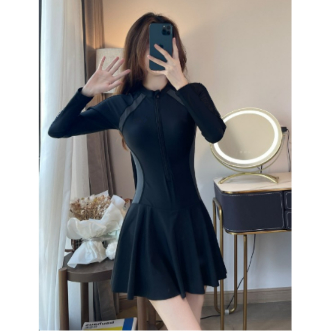 Ms 073 [Size M,L,XL]Bikini đồ bơi đi biển một mảnh dây kéo PHỐI SỌC MÀU form váy có quần bảo hộ BIKINI HAN.T DKV 073