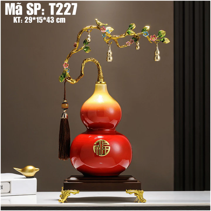 Hồ lô đỏ chữ Phúc đế gỗ T227 - Đồ trang trí phòng khách đẹp - Đồ decor phòng làm việc - Quà tặng cao cấp - Hoa Decor