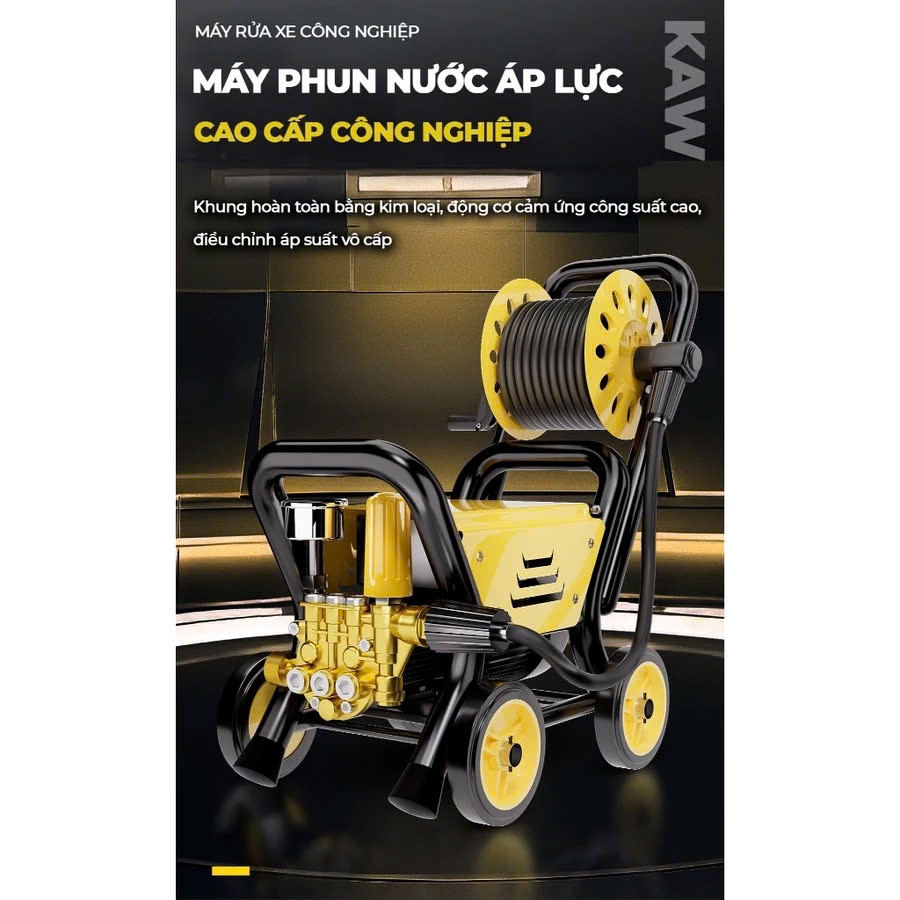 Máy rửa xe cao cáp KAW, lõi đồng dây 20m, Phun xa 10M, Áp Lực Cao Rửa Xe Máy, Ô Tô, Bảo Hành12Tháng