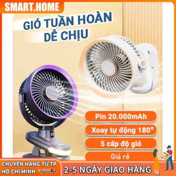 【🔥Free ship🔥】Quạt Mini Xoay tự động, Quạt tích điện mini, quạt kẹp tích điện 7 inch, kẹp bàn ,xe đẩy pin 10000mAh