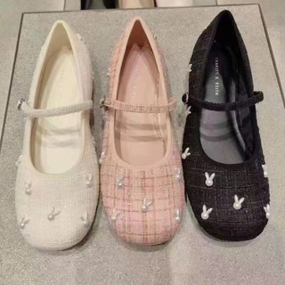 (Sẵn trắng 40) Giày Búp Bê Dạ Giày Mary Jane Đính Thỏ Xinh Hàng Đẹp