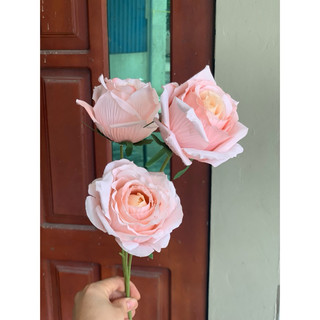 hồng pháp 3 bông 60 cm-hoa hồng giả trang trí