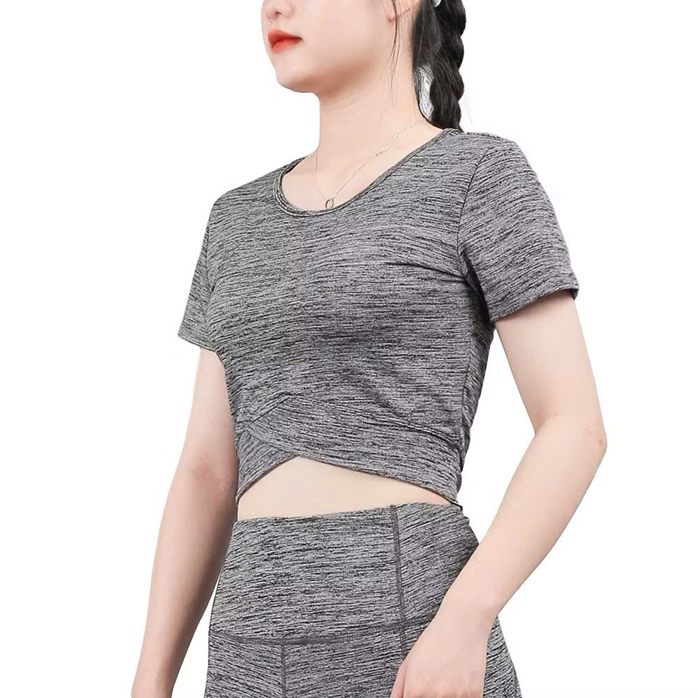 Áo Cộc Tay Thời Trang Hottrend Gladimax, Áo Thun Croptop Vạt Tim Co Giãn 4 Chiều Thoáng Khí Cá Tính