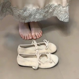 Giày Búp Bê Mary Jane Thắt Nơ Kiểu Pháp Chất Da Lộn Phù Hợp Mọi Thời Trang