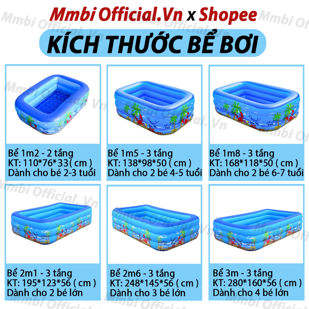 Hồ bơi bơm hơi cho bé siêu bền đẹp, dày dặn, 3 tầng gấp gọn, đáy chống trơn an toàn, lỗi 1 đổi 1.