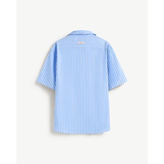 Áo Sơ Mi Nam Ngắn Tay Vải Cotton Kẻ Sọc Cổ Curban Form Loose - Routine 10S25SHS005