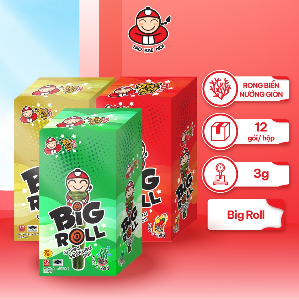 [combo 2 hộp 12 gói] Snack Rong Biển Taokaenoi BIG ROLL Thái Lan Giòn ...