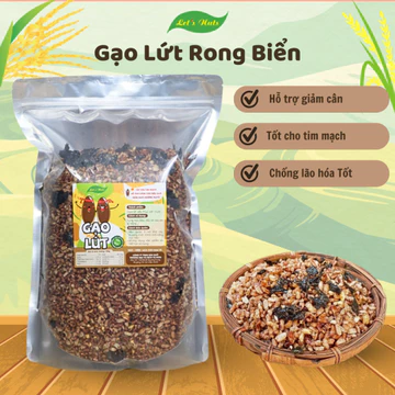 Gạo lứt sấy rong biển có gia vị túi 1kg Let's Nuts, gạo lứt giòn xốp và rong biển đậm đà hấp dẫn