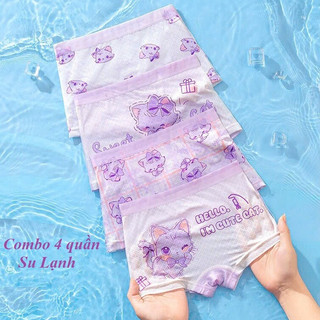 [S01 Su Lạnh] Combo 4 quần chip bé gái, quần chíp đùi bé gái su lạnh thông hơi cao cấp từ 15-34kg