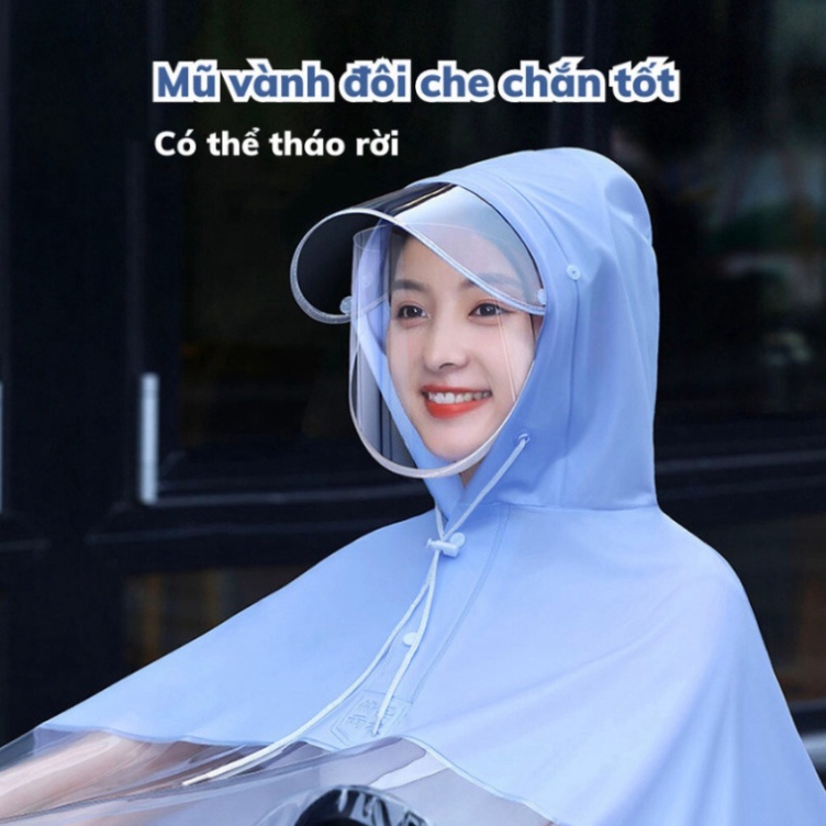 Áo mưa nửa trước trong suốt kèm kính chắn mưa cho mẹ và bé tà áo siêu rộng che phủ toàn thân ( didooglt )