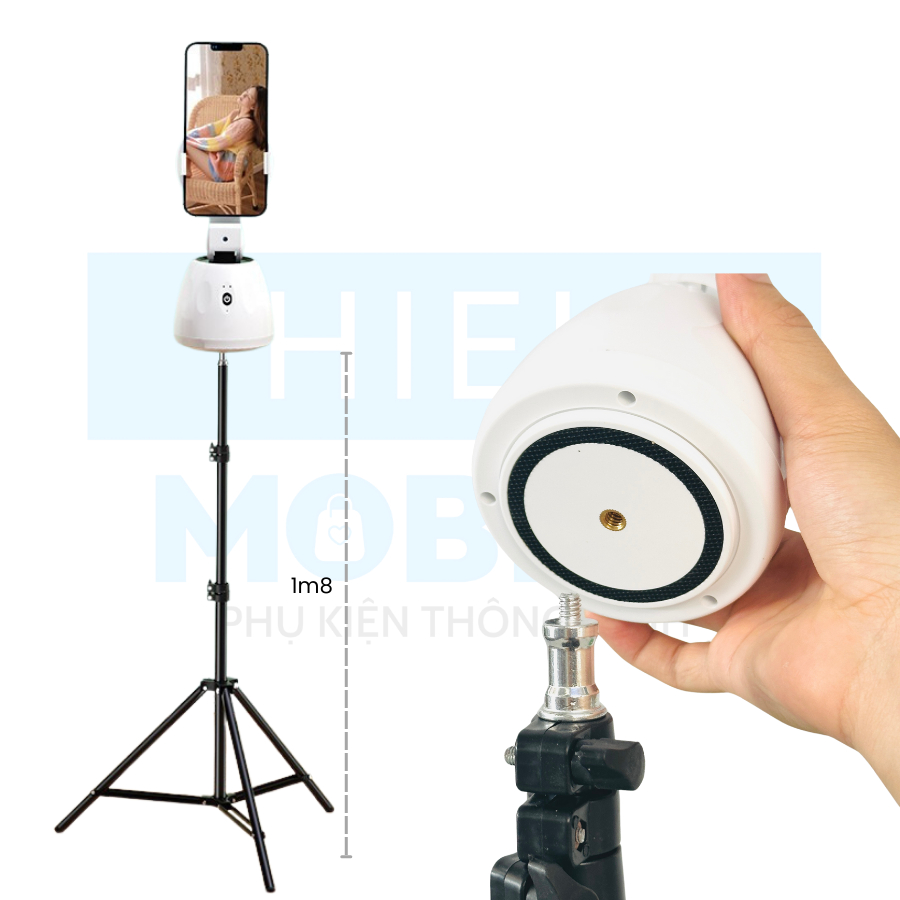 Giá đỡ điện thoại tự động xoay nhận diện khuôn mặt quay video, livestream dùng pin sạc