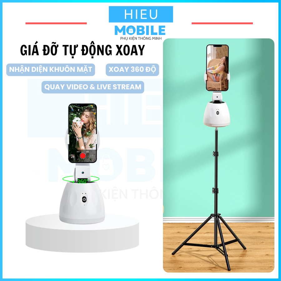 Giá đỡ điện thoại tự động xoay nhận diện khuôn mặt quay video, livestream dùng pin sạc