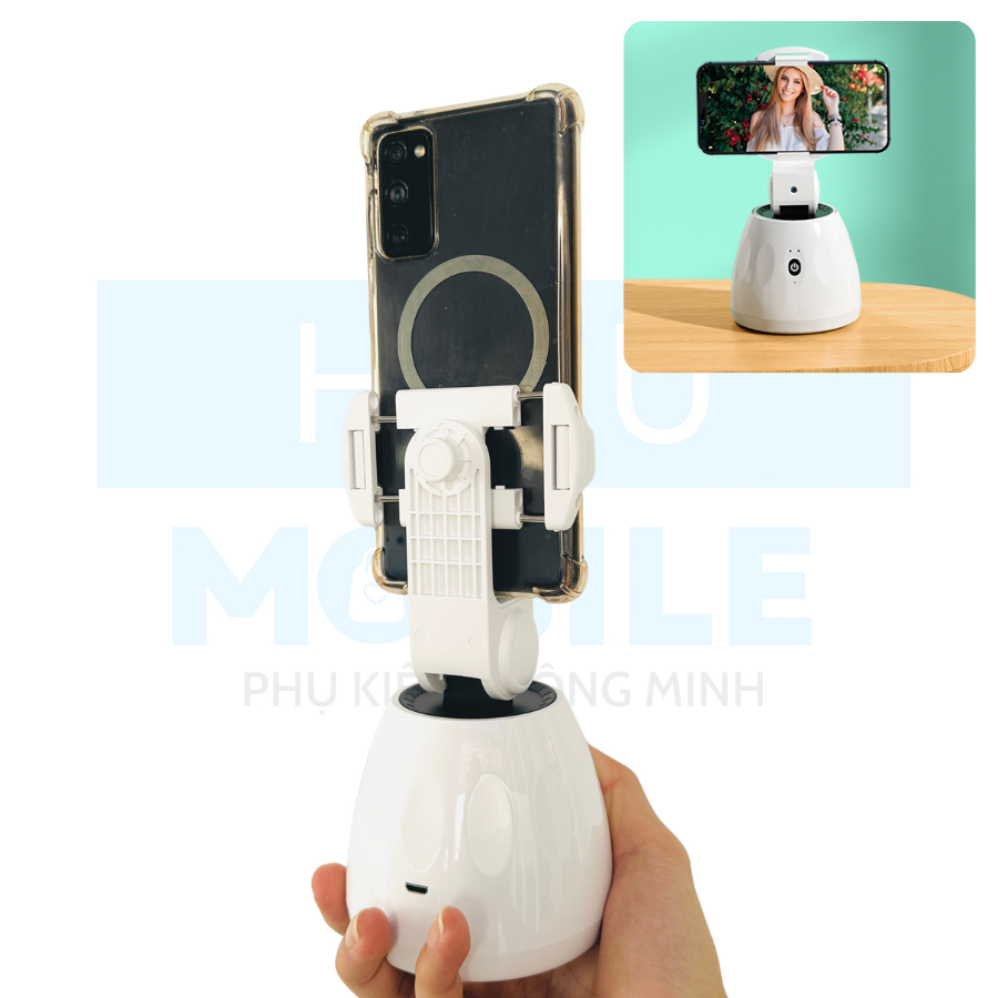 Giá đỡ điện thoại tự động xoay nhận diện khuôn mặt quay video, livestream dùng pin sạc