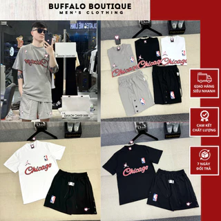 Bộ Quần Áo Nam Jóir Đen In Chicago Chữ Siêu Chất - Bộ Quần Áo Nam Nữ Chicago Chất Cotton Thấm Hút Mồ Hôi