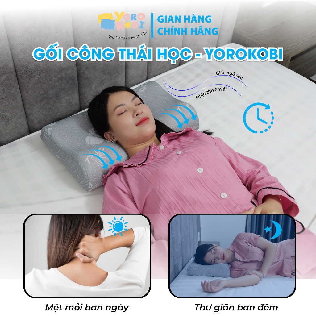 Gối ngủ nhanh công thái học Yorokobi, giúp ngủ sâu giấc, giảm đau mỏi cổ vai gáy, mút cao su non mềm
