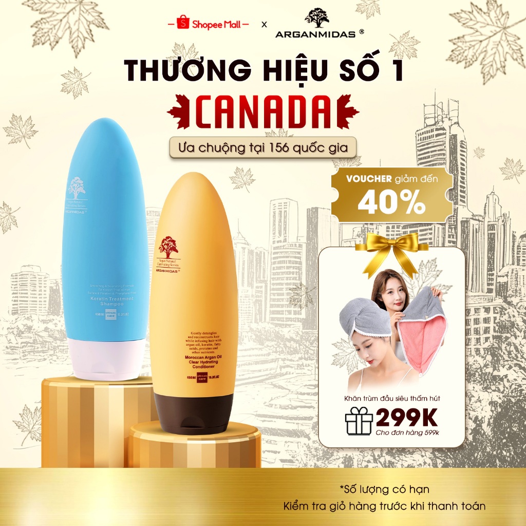 Ảnh Combo dầu gội và dầu xả dưỡng tóc, phục hồi Keratin Arganmidas - 450ml 1
