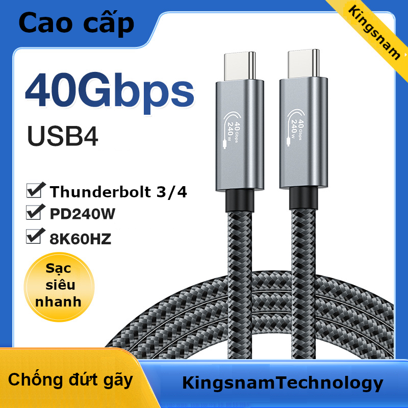 Cáp Thunderbolt 1-2 mét Type C to C chuẩn USB4 40Gbps-Xuất Hình 8K-Sạc ...