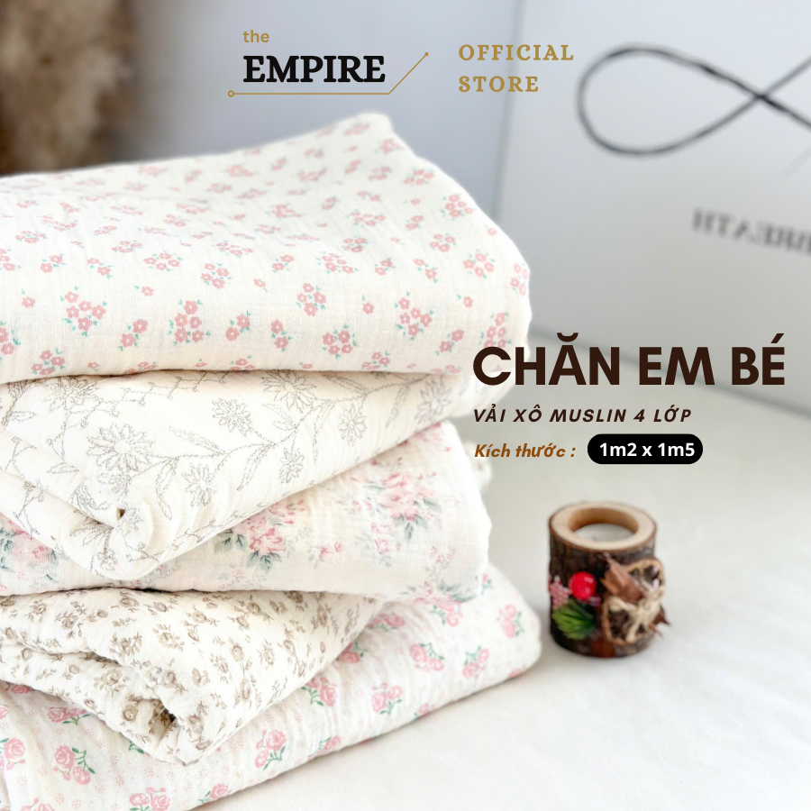Chăn em bé mầm non tiểu học, chăn vải xô muslin 4 lớp, chăn mềm mỏng chống ngạt thở cho bé sơ sinh - EMPIRE Bedding
