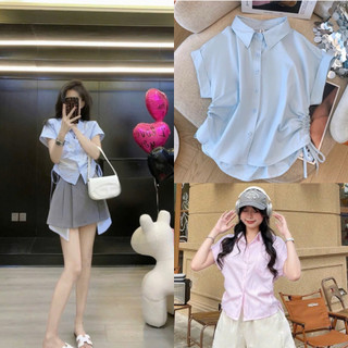 Áo sơ mi rút dây ngắn tay mùa hè năng động ba màu trắng hồng xanh mint xinh VANISA CT178