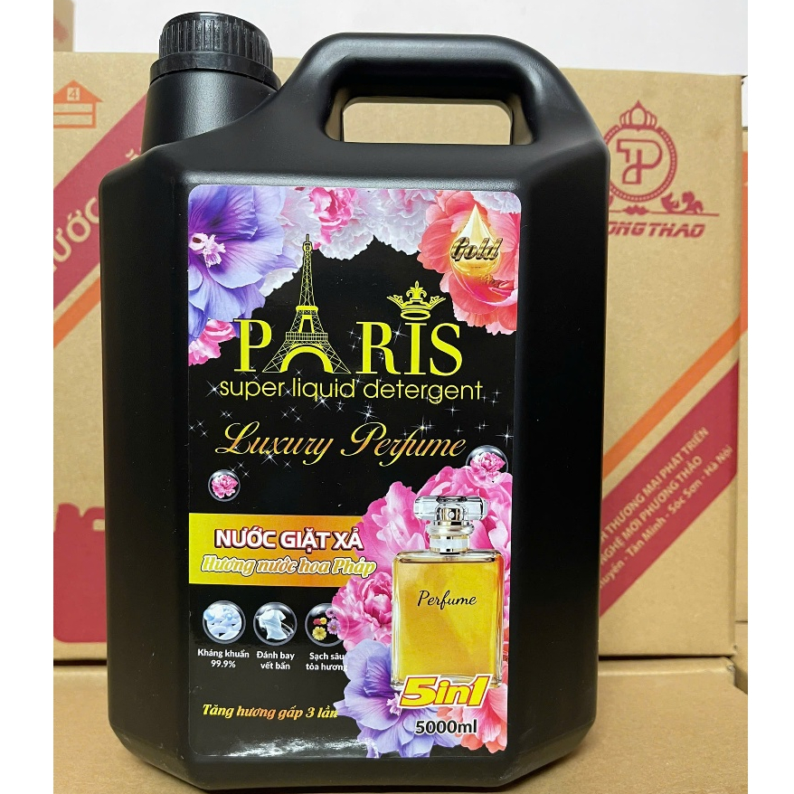 Nước Giặt Paris Luxury  Can 5 lít . Hương hoa Pháp đam mê . làm sạch nhanh .Không kích ứng da tay