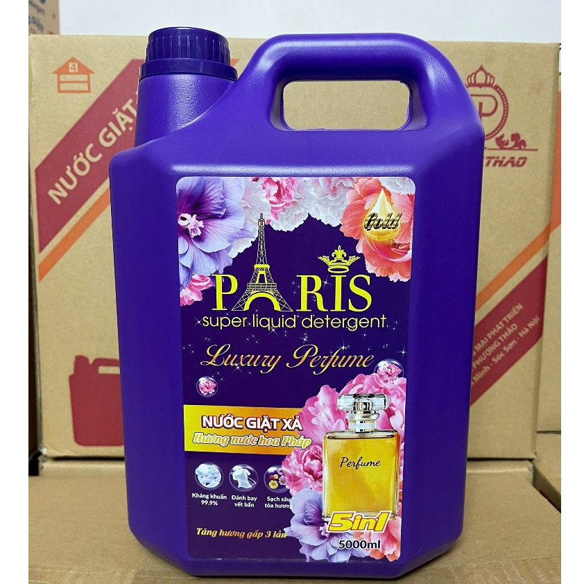 Nước Giặt Paris Luxury  Can 5 lít . Hương hoa Pháp đam mê . làm sạch nhanh .Không kích ứng da tay