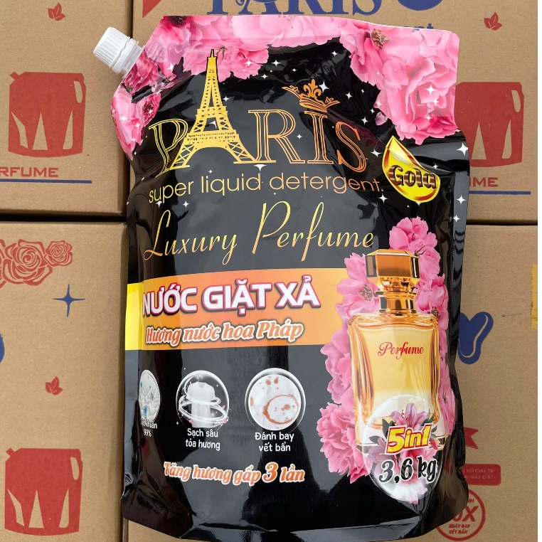Nước Giặt Paris Luxury  Can 5 lít . Hương hoa Pháp đam mê . làm sạch nhanh .Không kích ứng da tay