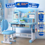 ( Quà 5 món) Bàn ghế học sinh tiểu học E04 chống gù chống cận cao cấp nâng hạ chiều cao bàn ghế kệ sách to — ảnh 1