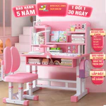 ( Quà 5 món) Bàn ghế học sinh tiểu học E04 chống gù chống cận cao cấp nâng hạ chiều cao bàn ghế kệ sách to — ảnh 2