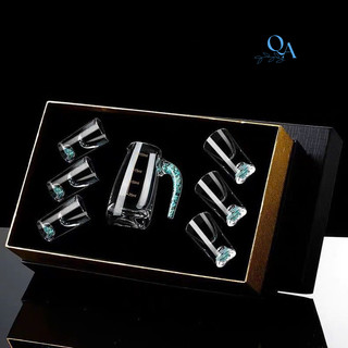 Bộ ly rượu thủy tinh pha lê mạ vàng lá 24K bình 300ml 6 ly 15ml sang trọng cao cấp kèm hộp quà tặng