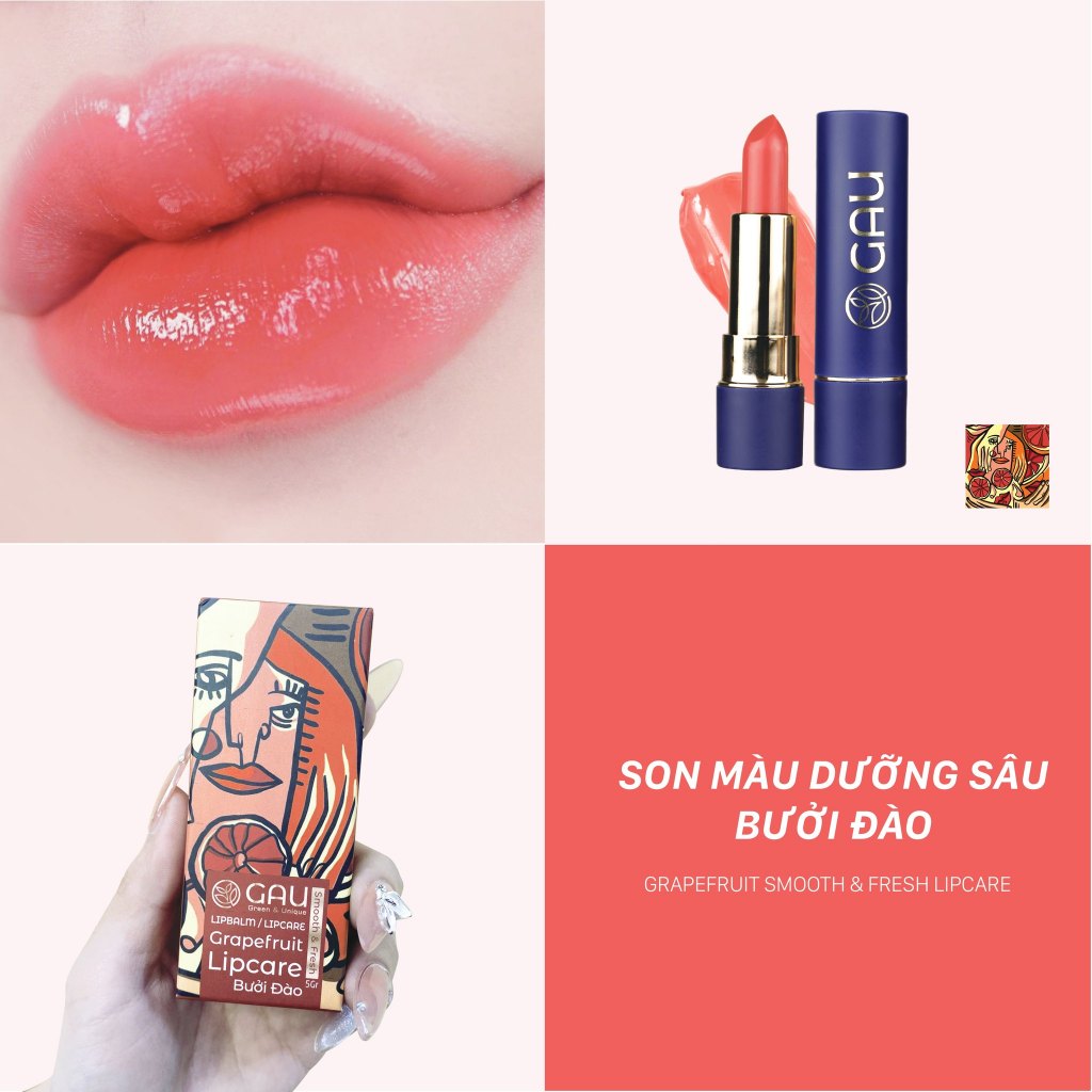 Son Màu Siêu Dưỡng tự nhiên GAU Smooth & Fresh Dưỡng Môi Chuyên Sâu Chính Hãng Chiết Xuất Bưởi Đào